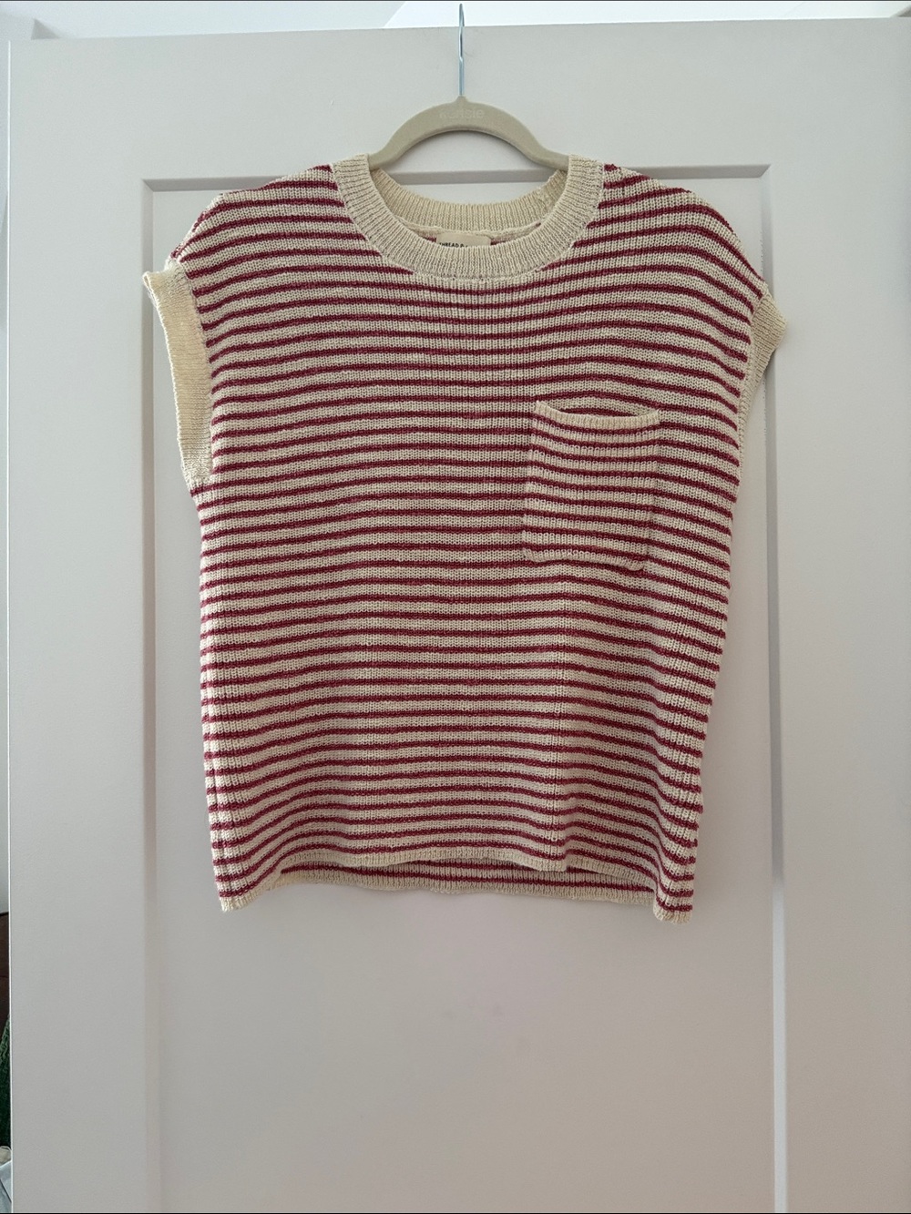 Thread & Supply Cream and Pink/light red Striped Knit Sleeveless Top